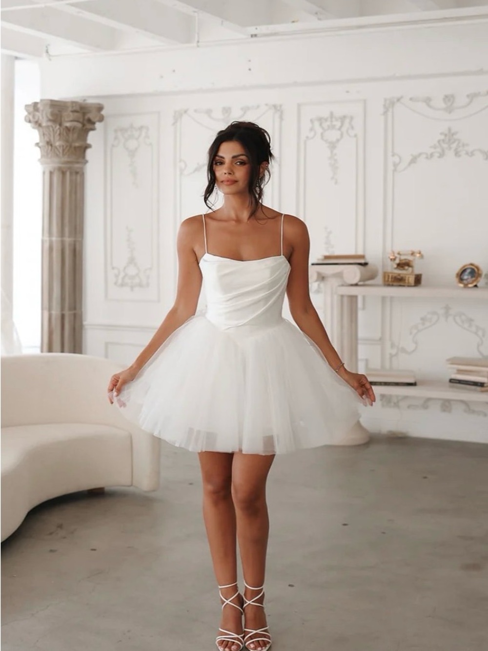 UNTAMED PETALS BY AMANDA JUDGE White Spaghetti-Strap Tulle Mini Dress